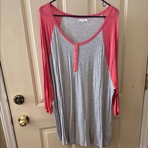 Maurices Gray and Pink Relaxed Buttoned baseball tee